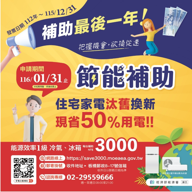 家電汰舊換新補助最後倒數　最高可享5000元補助