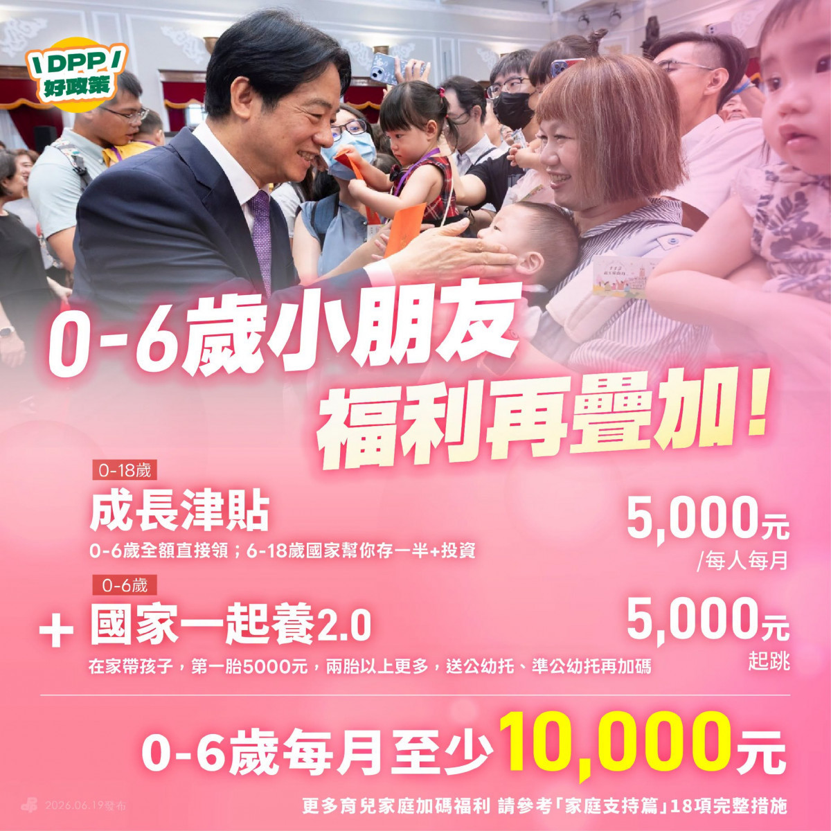 搶救少子化！　民進黨推18項政策：0-6歲育兒福利再疊加，每月至少領1萬元