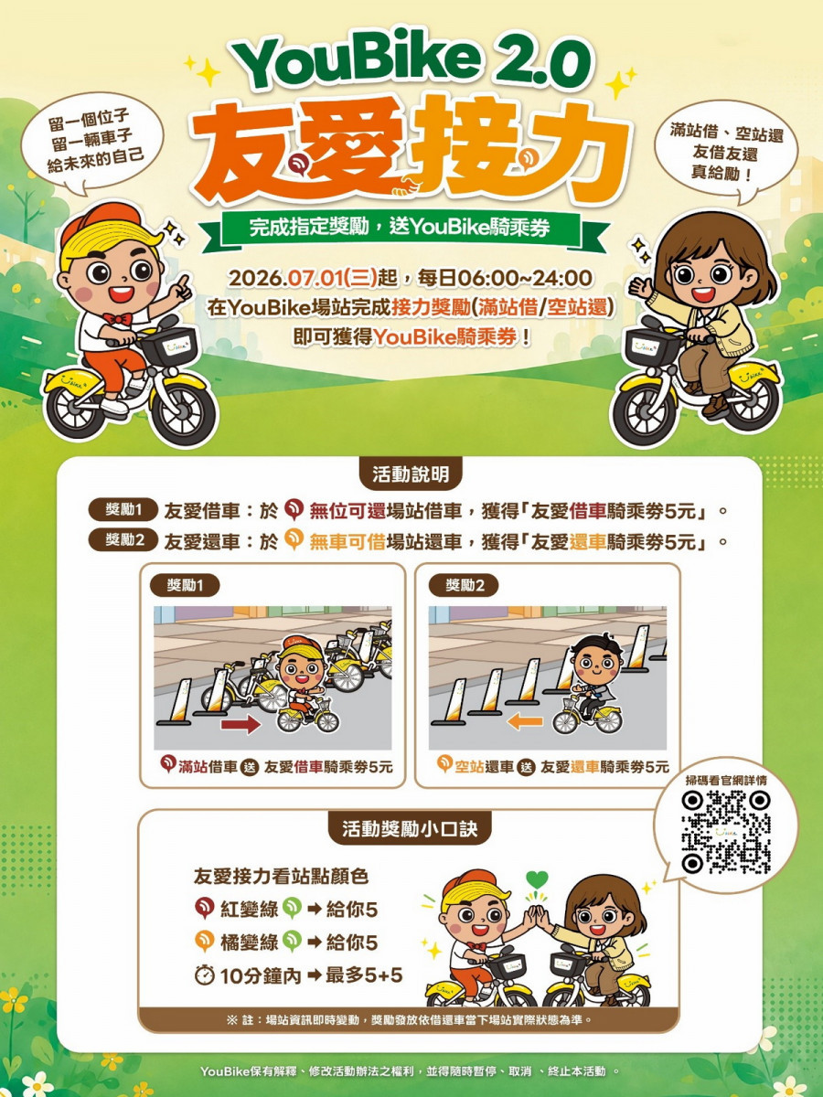 YouBike2.0友愛接力擴大推動　7/1起全台皆適用