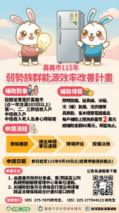 「115年嘉義市弱勢族群能源效率改善計畫」每戶最高補助2萬元／市府提供