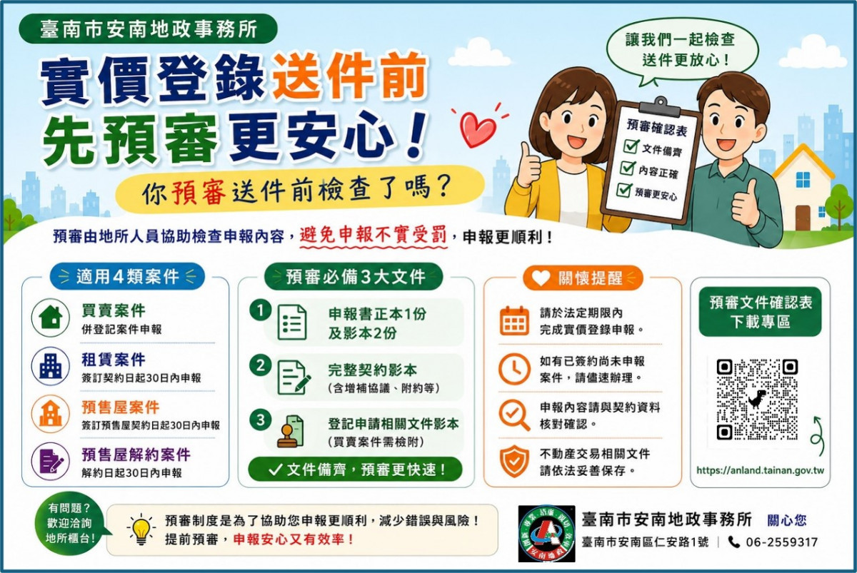 大型預售屋建案進入對保期　安南地政主動輔導業者並宣導交易安全