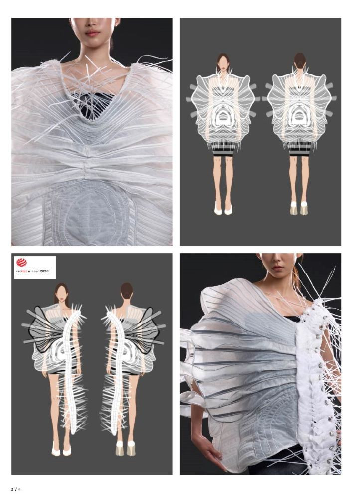 嶺東科技大學服飾設計系陳依亭畢業製作《骨建築》榮獲2026紅點設計概念獎。(圖/嶺東科技大學)