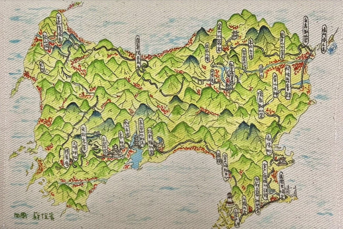 桃園市副市長蘇俊賓手繪四國地圖。<br />