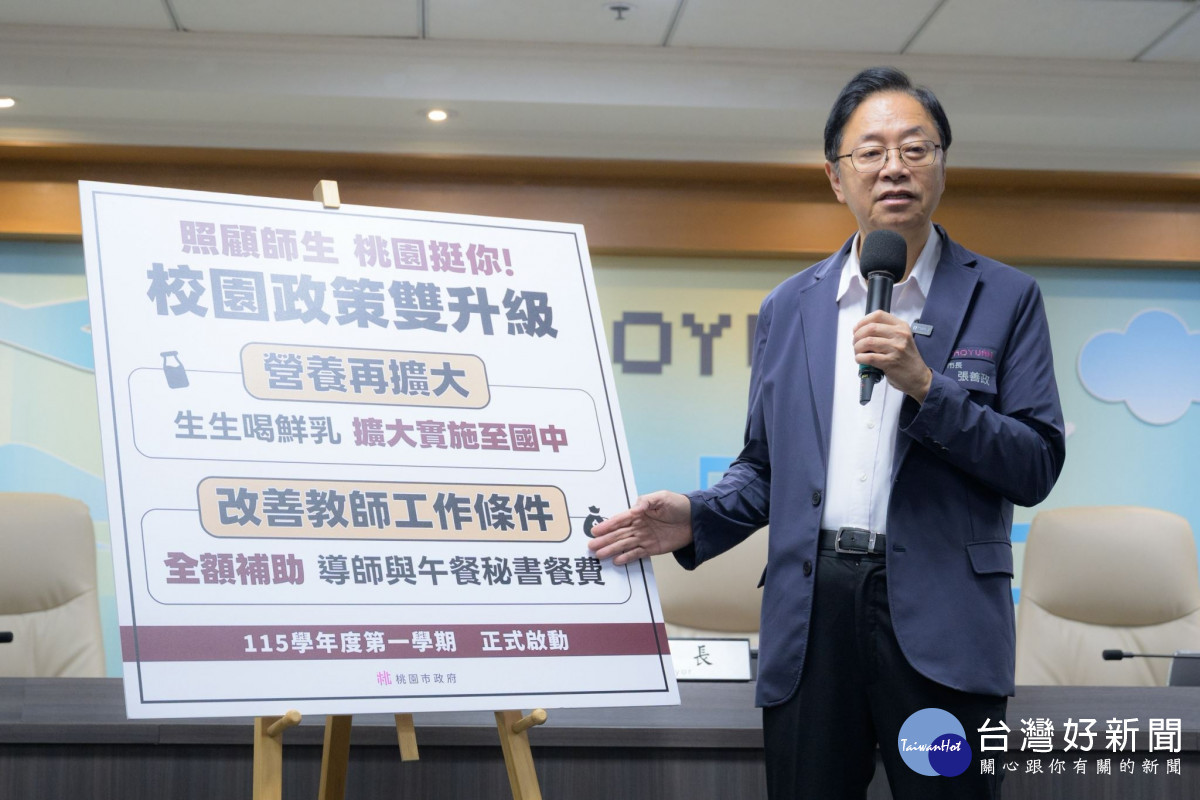 桃園加碼師生照顧　張善政宣布：導師及午餐秘書午餐全額補助、鮮乳政策延伸國中