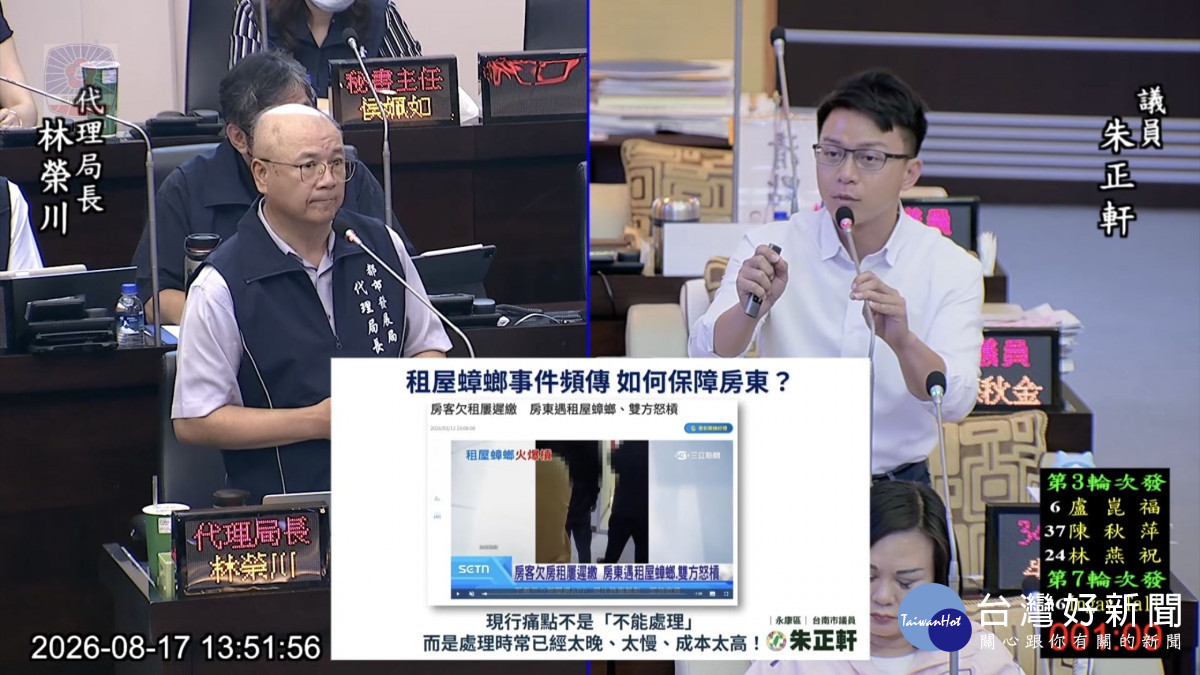 「租屋蟑螂」案件頻傳　南市議員朱正軒籲建立租賃保障制度