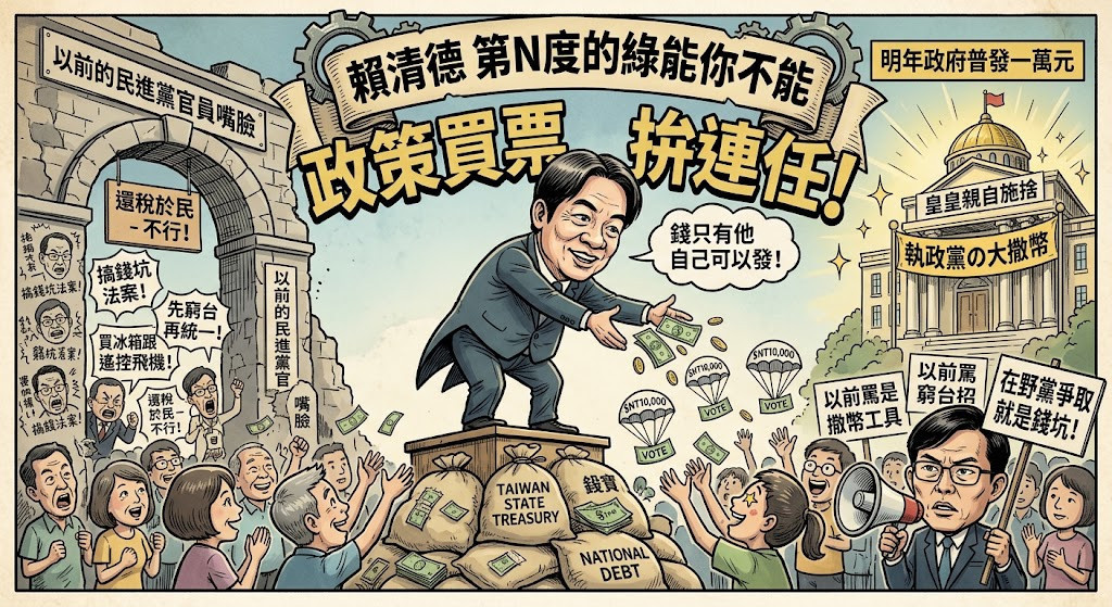 賴清德喊發一萬，挨酸政策買票（圖／ai生成）