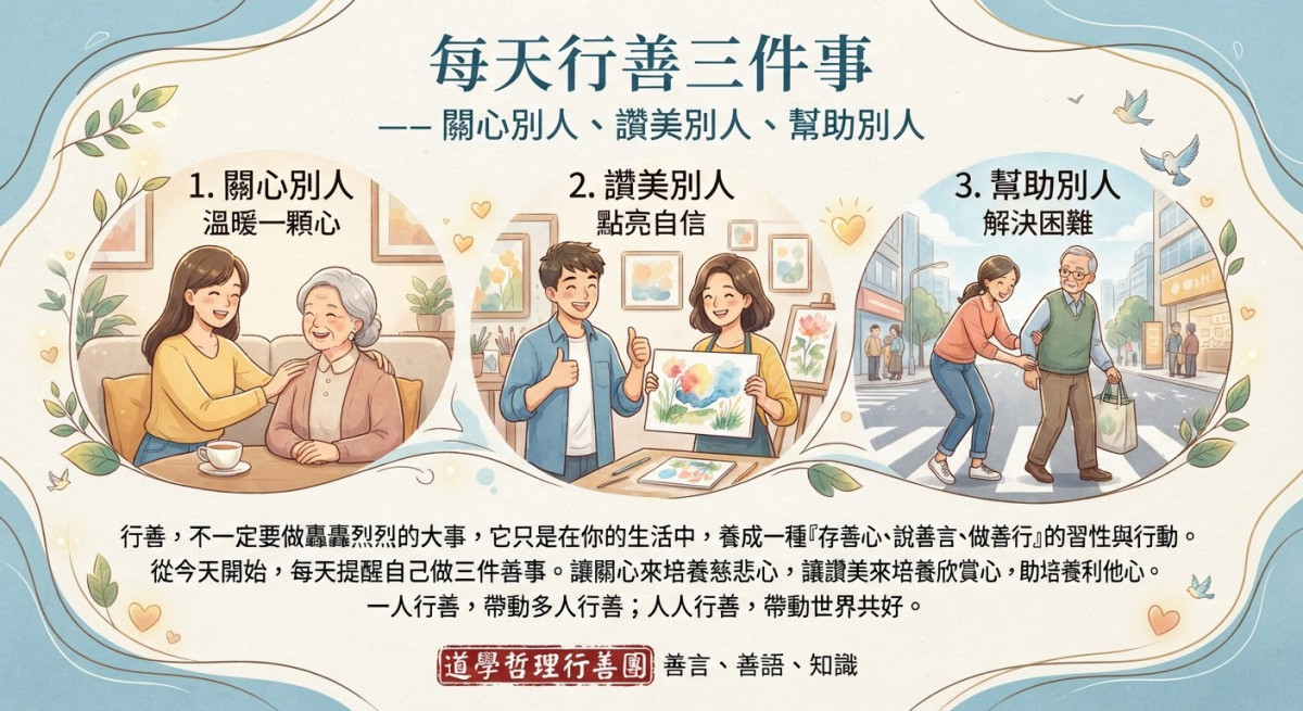 每天行善三件事 —關心別人、讚美別人、幫助別人