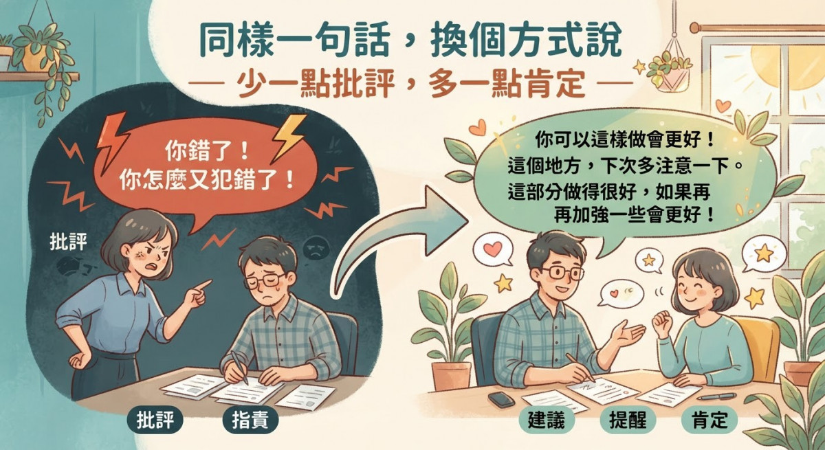 同樣一句話，換個方式說 — 少一點批評，多一點肯定