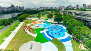 古亭河濱公園新設兒童遊戲場空拍照（圖／台北市水利處提供）