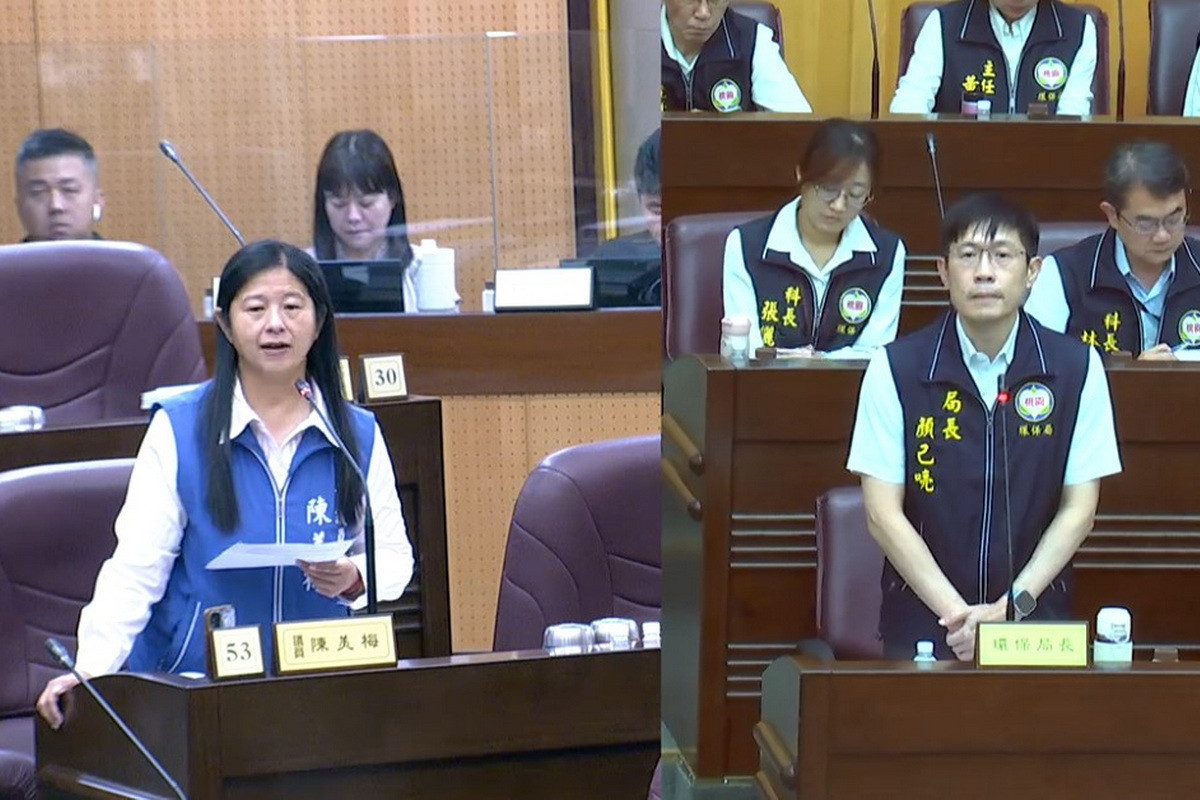 針對改裝車噪音抓不完,桃園市議員陳美梅質詢環保局長顏己喨 。