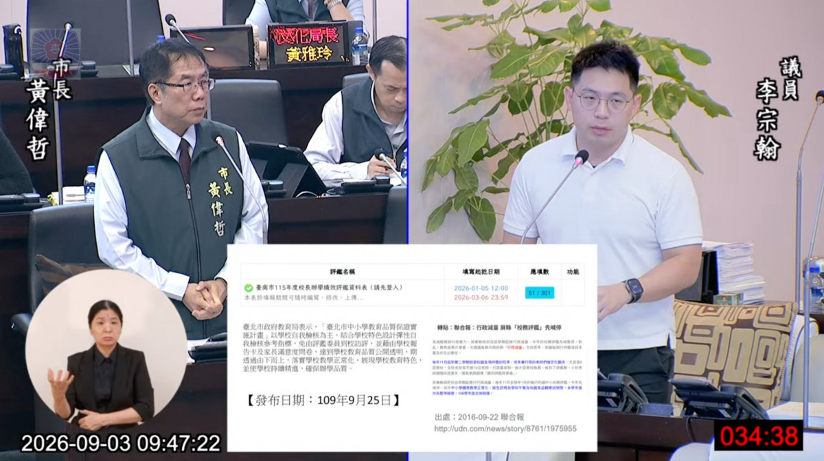李宗翰批南市教育局行政措施失準　鄭新輝：校長評鑑依法辦理