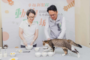毛小孩月餅邀請貓咪「眉睫」現場試吃。