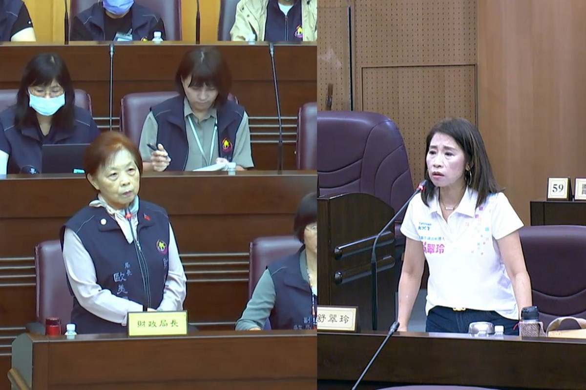 針對統籌款增加卻大砍補助款,桃園市議員舒翠玲質詢財政局長歐美鐶。<br />