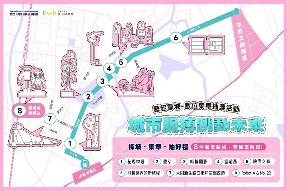 「2026台灣設計展」結合公共藝術作品,推出「城市脈搏.藝起尋城」數位集章活動。