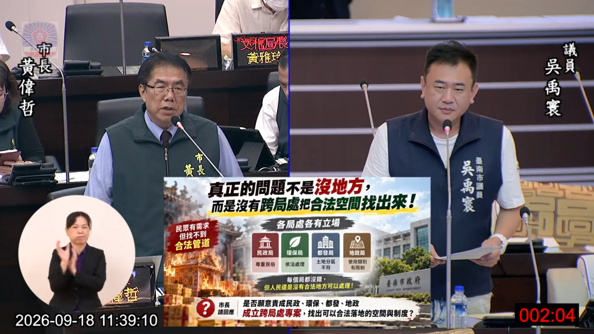 執法前制度應先完善　吳禹寰要求南市府建立燒紙錢及大型紙紮品合法管道