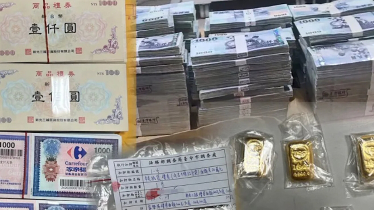 檢警查扣1280萬元現金、5塊黃金及20萬元禮券等贓證物。