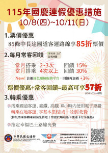 國慶連假盡量搭乘大眾運輸工具避免塞車。（南投監理站提供）