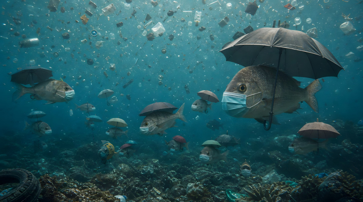 獲得「AI視覺藝術類」銀獎作品《海底酸雨》。