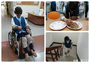 怡仁舉辦高齡體驗活動，邀請院內同仁親自體驗迷濛的世界、遙遠的路途、老者輪椅生活。
