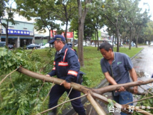 梅姬颱風襲嘉路樹塌 警民合力排除路障