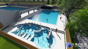 鳳山運動園區游泳池設施改善後之模型圖。（圖／高雄市政府新工處提供）