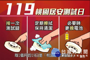 消防局提醒您，每月19日為「桃園居安測試日」。
