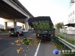 霧峰警方協助撿掉落的水果。林重鎣攝
