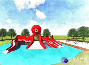 板橋公所將於溪北公園打造新北首座獨一無二的大型Q版章魚造型的共融性溜滑梯。（圖／板橋公所提供）
