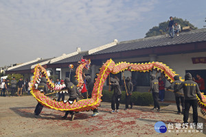 市公所重現早期「包龍」丟擲鞭炮炸龍習俗的熱鬧景象。（記者許素蘭／攝）