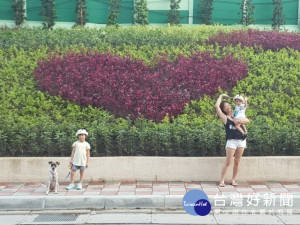 景觀處將原本閒置、髒亂的土地，種植有心型圖案植栽及福德字樣，成功翻轉原本閒置空間雜亂情形。（圖／景觀處提供）
