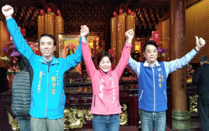 參與國民黨桃園市長黨內初選的三位參選人陳學聖、楊麗環、魯明哲（由左至右）。