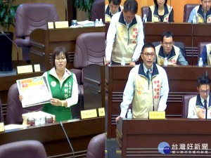 針對桃園市產業發展條例施行成效，桃園市議員林俐玲質詢經發局長朱松偉。