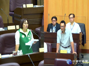 針對林口四通都更案，桃園市議員林俐玲質詢市府都發局長盧維屏。