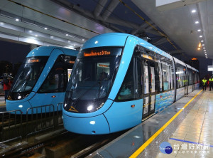 淡海輕軌綠山線23日於輕軌淡水行政中心站前廣場舉行通車典禮 。（圖／記者黃村杉攝）