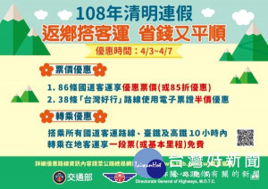 清明假期國道客運86條路線平均85折起，掃墓返鄉享優惠。