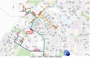 左營地下道填平期間汽機車改道路線圖。（圖／高雄市運輸規劃科提供）