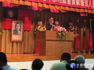 南投農田水利會長林庚辛感謝所有水利人的奉獻。（記者 扶小萍攝）