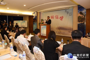 南投縣長林明溱致歡迎詞。〈記者吳素珍攝〉