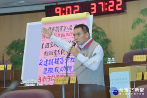 市議員楊進福建議檢討市、區豐年祭辦理時間。(圖／桃園市議會提供)