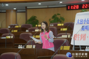 ▲市議員舒翠玲質詢，為平鎮文化公園工程安全提出檢討。（圖／桃園市議會提供）

