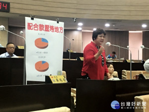 陳淑惠議員說配合款只會壓垮地方。（ 記者扶小萍攝）