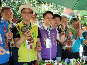 副縣長洪榮章、彰化市長林世賢等人推薦彰化八卦山荔枝，邀請民眾到彰化吃荔枝遊可機古蹟。圖／記者鄧富珍攝