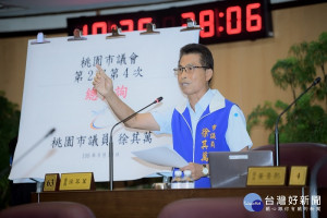 ▲徐其萬議員質詢，桃園航空城拆遷補償細部項目不合理，居民受損嚴重抗議連連。（圖／市議會提供）

