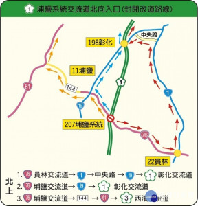 埔鹽系統交流道北向入口封閉改道。圖／彰化縣警察局提供