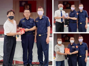 北港分局長顏偉丞陪同警友會副主任蔡政達、顧問李孝荃、志工中隊長黃鴻祺頒贈績優單位及員警破案禮券與慰問茶，激勵基層士氣。