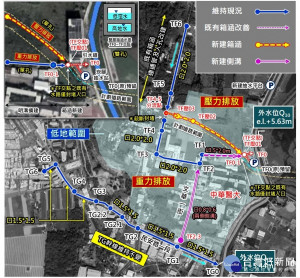 臺南市仁德區TF幹線及TF支線雨水下水道工程範圍圖