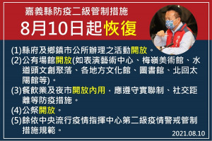 嘉義縣府今天中午宣布明8/10起，餐飲業開放內用／陳致愷翻攝
