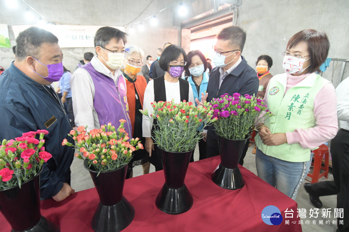 田尾植物市集活動，縣長王惠美等人參觀得獎花卉。