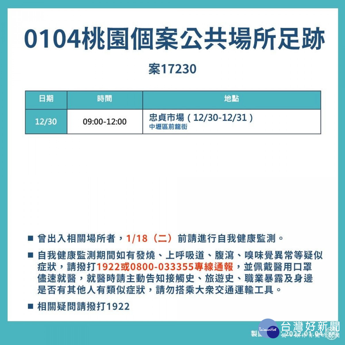 1月4日桃園個案公共場所足跡