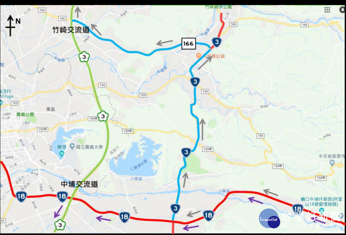 嘉義區監理所公布228連假疏運路線規劃圖(大車)／嘉義區監理所提供